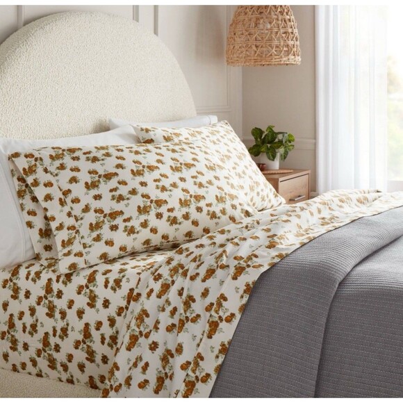 King 400 Thread Count Performance Sheet Set Gold Blurred Floral - Threshold NEW - Picture 2 of 7